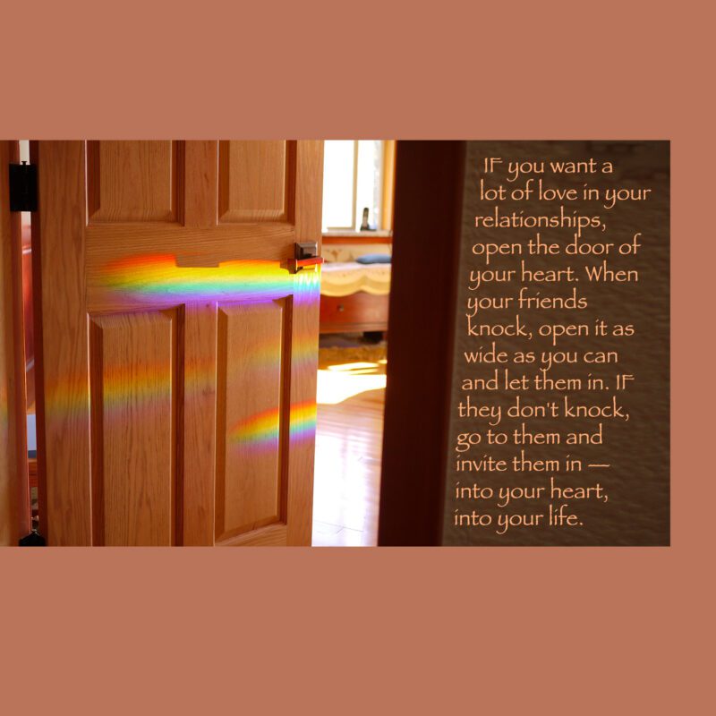Sunlight and rainbows streaming through an open door